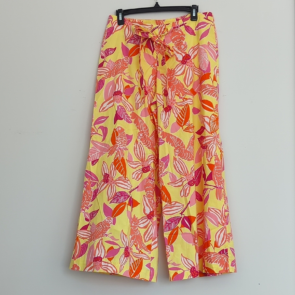 Lilly Pulitzer Womens Kendra Pineapple Yellow Pacific Wing Wide Leg Jumps Size 6
